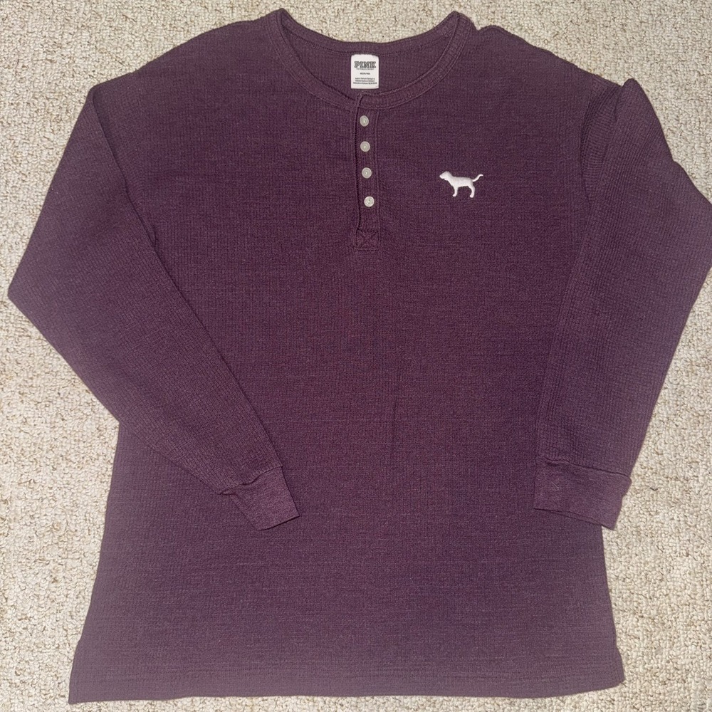 Pink by Victoria's Secret Womens Sz M Heavy Thermal Waffle Knit Henley Shirt